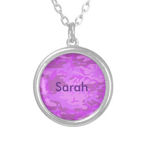 Custom Name Camouflage Pastel Purple Abstract Silver Plated Necklace