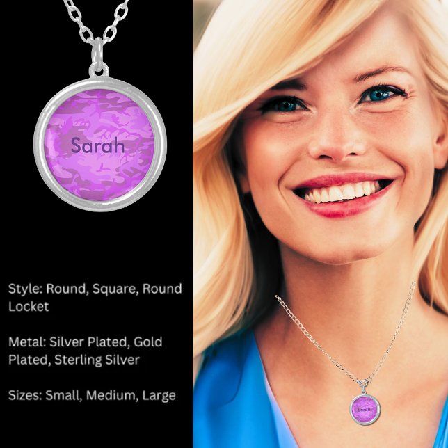 Custom Name Camouflage Pastel Purple Abstract Silver Plated Necklace (Custom Name Camouflage Pastel Purple Abstract Silver Plated Necklace)