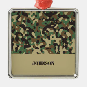 Custom name camouflage pattern metal ornament