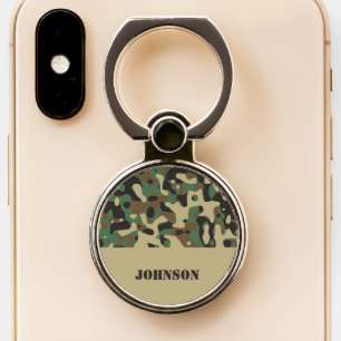 Custom name camouflage pattern phone ring stand