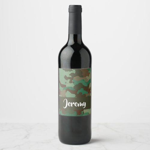 Custom  name camouflage pattern wine label