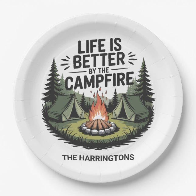 Custom Name Camping Paper Plates (Front)