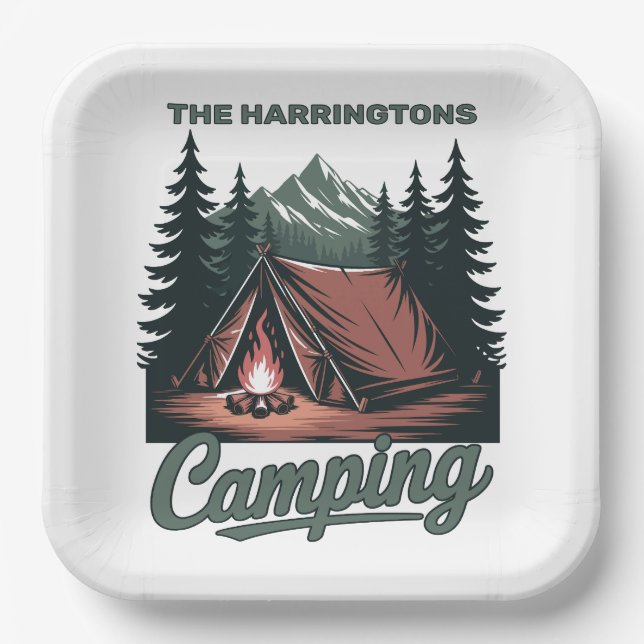 Custom Name Camping Paper Plates (Front)