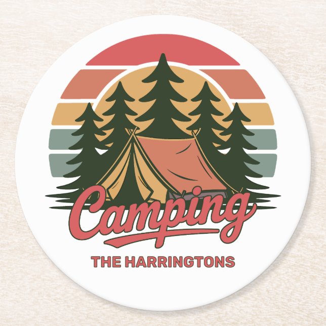 Custom Name Camping Round Paper Coaster (Front)