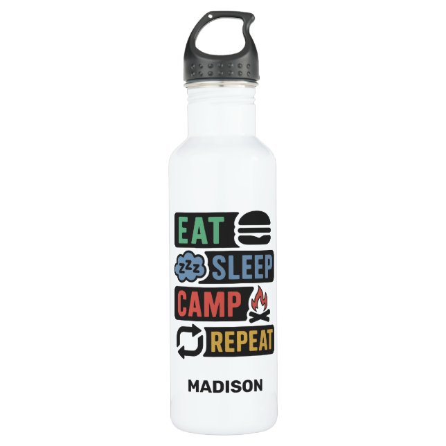Custom Name Camping Stainless Steel Water Bottle (Front)