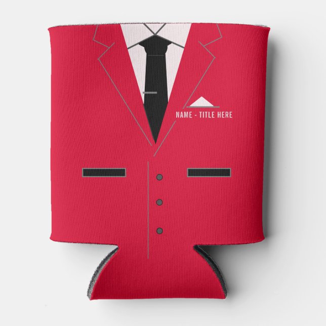 Custom Name Can Cooler Red Suit and Necktie (Front)