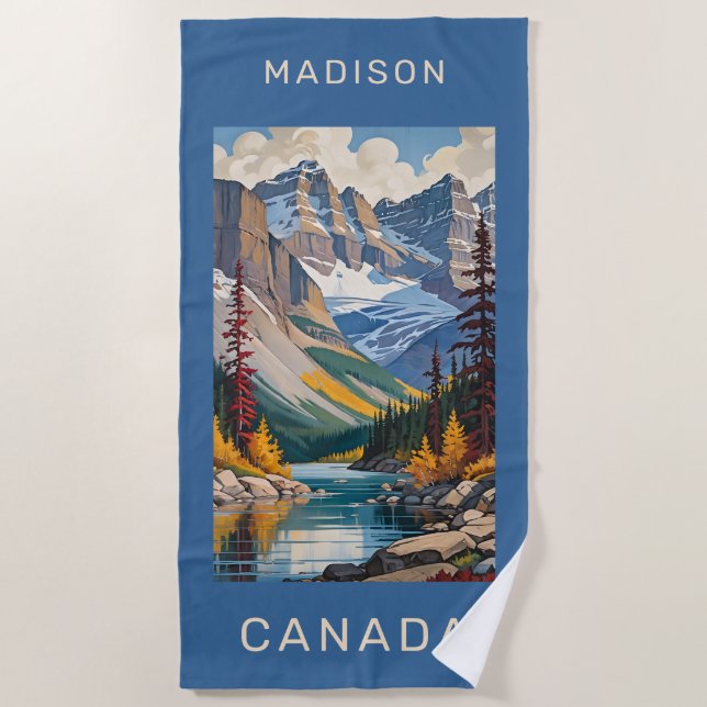 Custom Name Canada Travel Poster Beach Towel (Front)