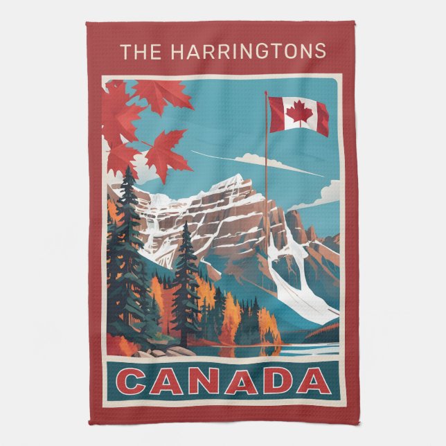 Custom Name Canada Travel Poster Kitchen Towel (Vertical)