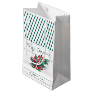 Custom Name Candy Cane & Green Stripes Christmas Small Gift Bag