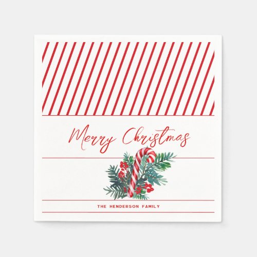 Custom Name  Candy Cane  Red Stripes Christmas Napkins