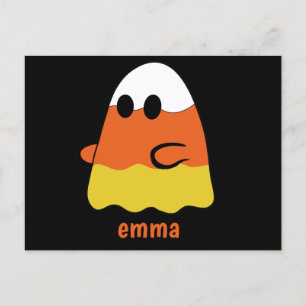 custom name CANDY CORN GHOST Halloween orange Postcard