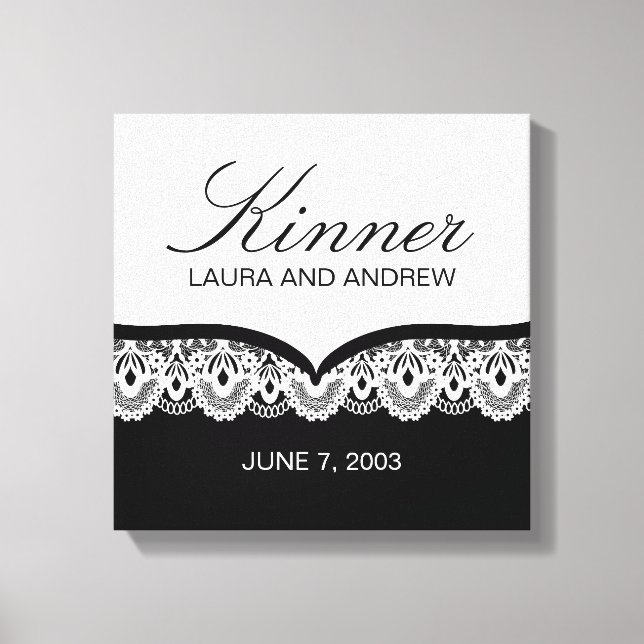 Custom Name Canvas with Lace (black and white) Print (Front)