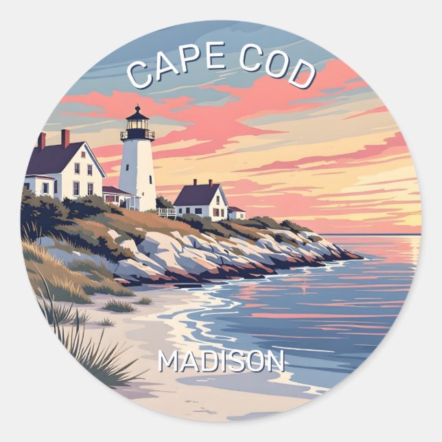 Custom Name Cape Cod Massachusetts Classic Round Sticker (Front)