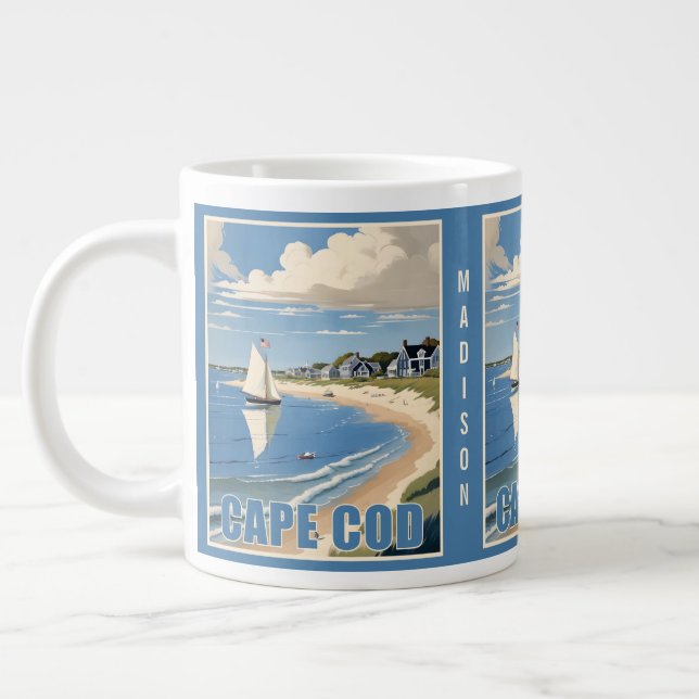 Custom Name Cape Cod Massachusetts Giant Coffee Mug (Left)