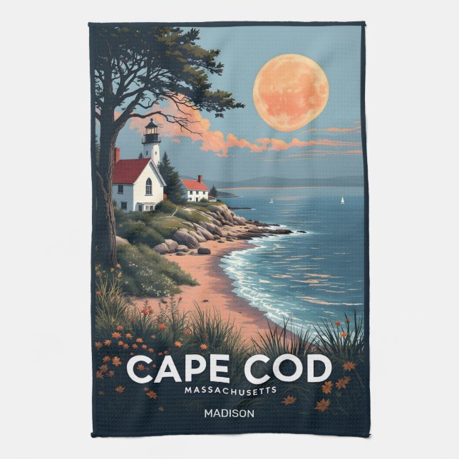 Custom Name Cape Cod Massachusetts Kitchen Towel (Vertical)