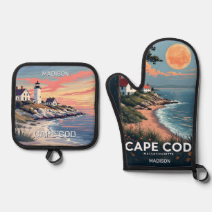 Custom Name Cape Cod Massachusetts Oven Mitt & Pot Holder Set
