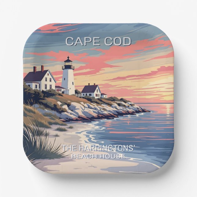 Custom Name Cape Cod Massachusetts Paper Plates (Front)