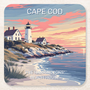 Custom Name Cape Cod Massachusetts Square Paper Coaster