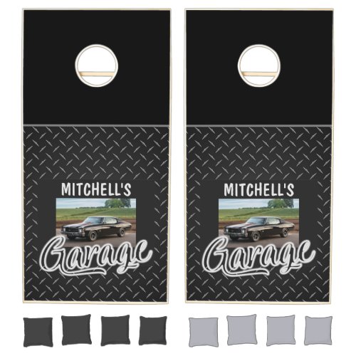 Custom NAME CAR Photo Retro Hot Rod Racing Garage Cornhole Set