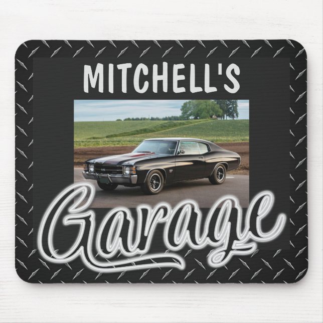 Custom NAME CAR Photo Retro Hot Rod Racing Garage Mouse Pad (Front)