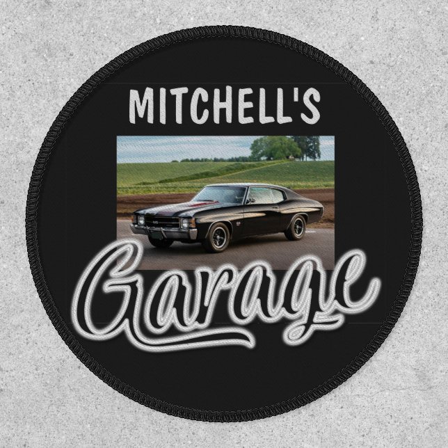 Custom NAME CAR Photo Retro Hot Rod Racing Garage Patch (Front)