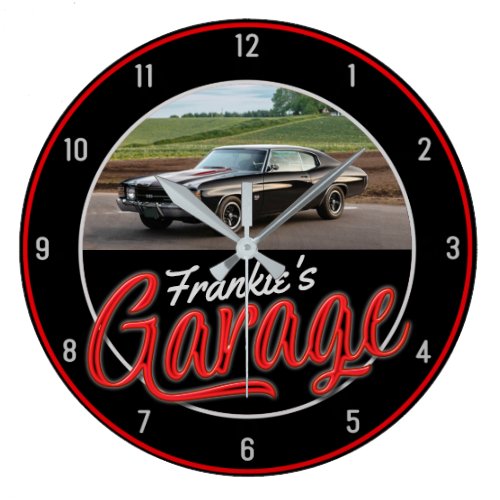 Custom NAME | CAR Photo Retro Neon Hot Rod Garage Large Clock