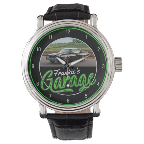 Custom NAME  CAR Photo Retro Neon Hot Rod Garage Watch