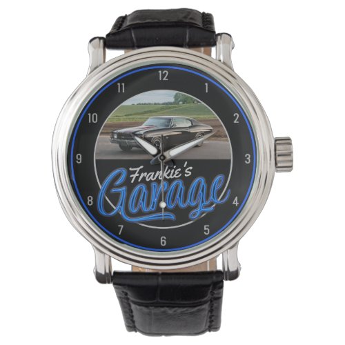 Custom NAME  CAR Photo Retro Neon Hot Rod Garage Watch