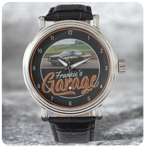 Custom NAME | CAR Photo Retro Neon Hot Rod Garage Watch