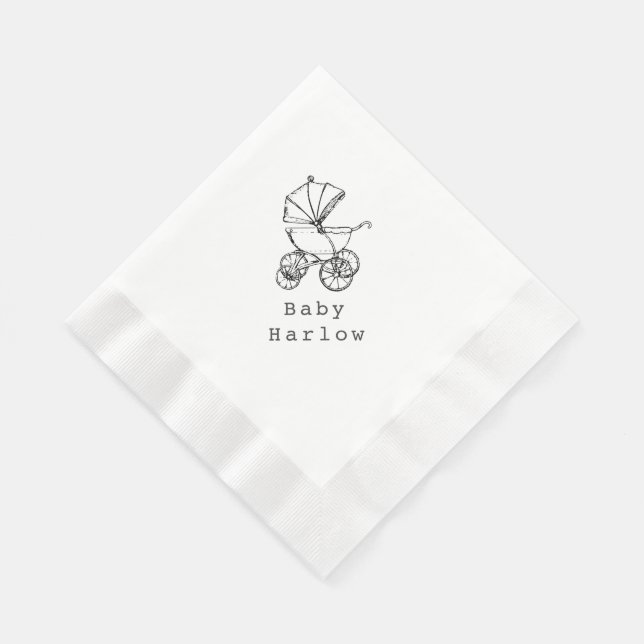 Custom Name Carriage Baby Shower Napkins (Corner)