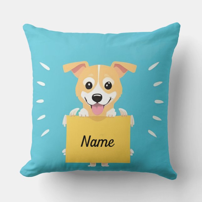Custom Name Cartoon Dog Personalized Gift Throw Pillow (Front)