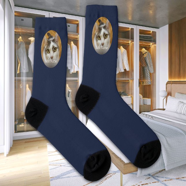 Custom Name Cat Dog Photo Modern Personalized Socks (Creator Uploaded)