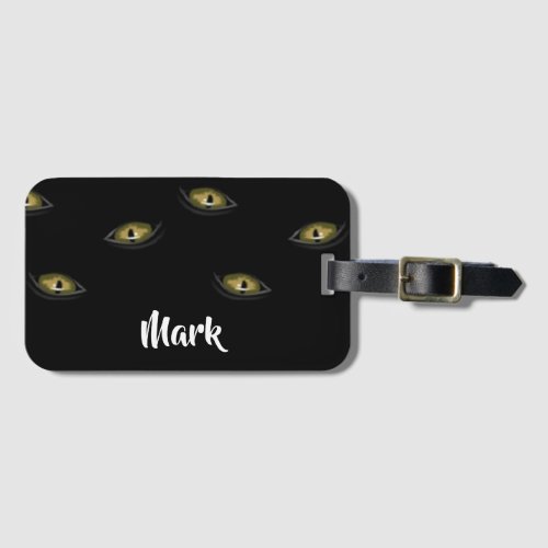 Custom name cat eyes on black luggage tag