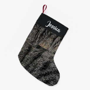 Custom name cat fur small christmas stocking