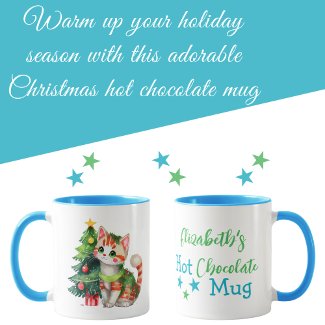 Custom name cat green blue hot chocolate 