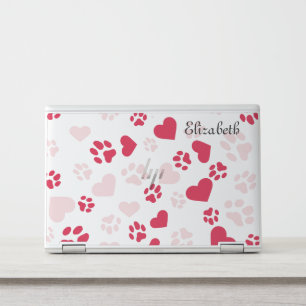 Custom Name - Cat Paw Prints & Heart Pattern HP Laptop Skin