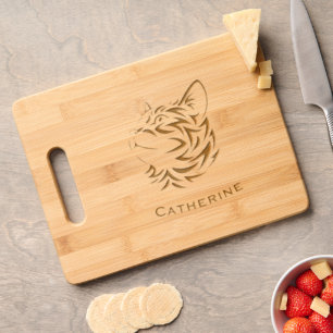 Custom name cat silhouette engraved cutting board