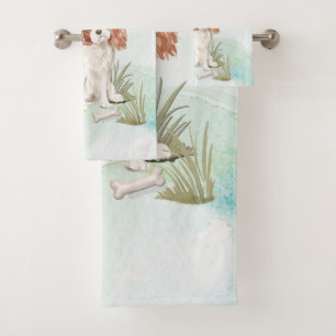 Custom Name Cavalier King Charles Spaniel Pet Dog Bath Towel Set