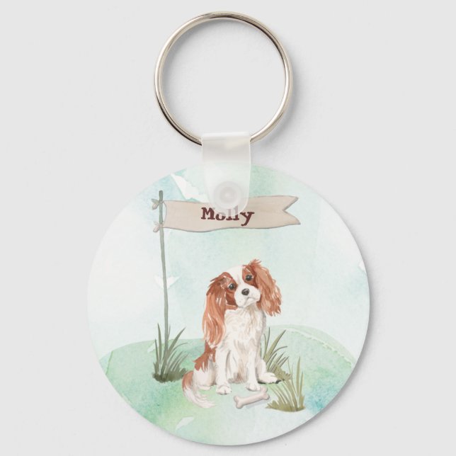 Custom Name Cavalier King Charles Spaniel Pet Dog Keychain (Front)