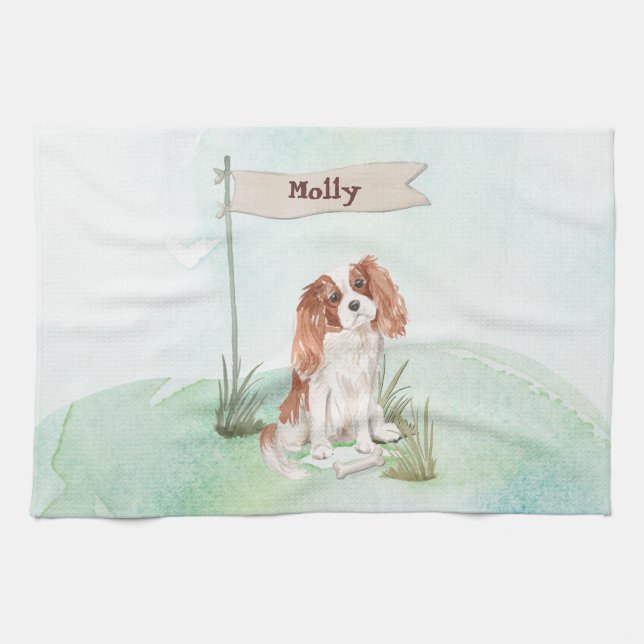 Custom Name Cavalier King Charles Spaniel Pet Dog Kitchen Towel (Horizontal)