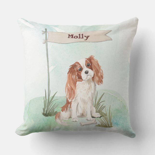 Custom Name Cavalier King Charles Spaniel Pet Dog Throw Pillow (Front)