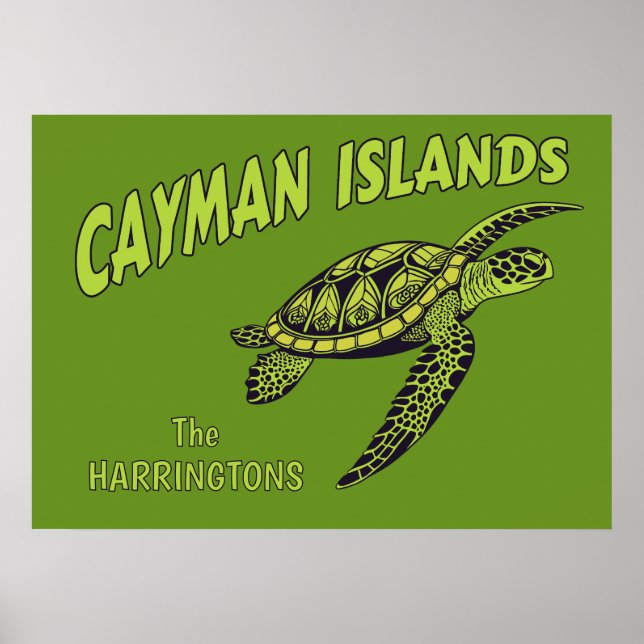 Custom Name Cayman Islands Sea Turtle Poster (Front)