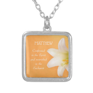 Custom Name, Celebrating RCIA Congratulations Lily Silver Plated Necklace