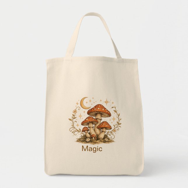 Custom Name Celestial Mushroom Magic Tote Bag (Front)