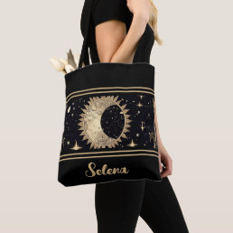 Custom Name Celestial Stars Sun Moon Tote Bag