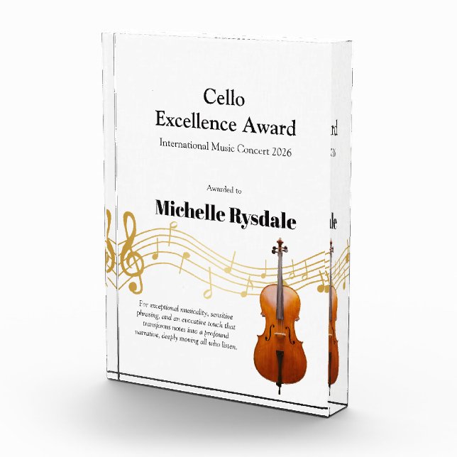 Custom Name Cello String Music Excellence Award (Right)