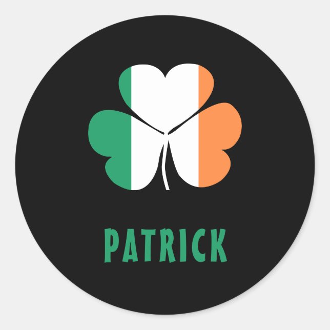 Custom Name Celtic Ireland Shamrock Irish Flag Classic Round Sticker (Front)