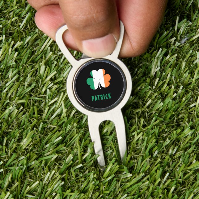 Custom Name Celtic Ireland Shamrock Irish Flag Divot Tool (Insitu 1)
