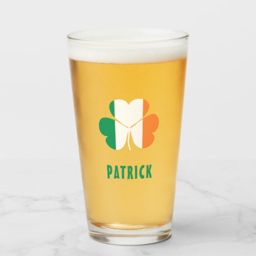 Custom Name Celtic Ireland Shamrock Irish Flag Glass