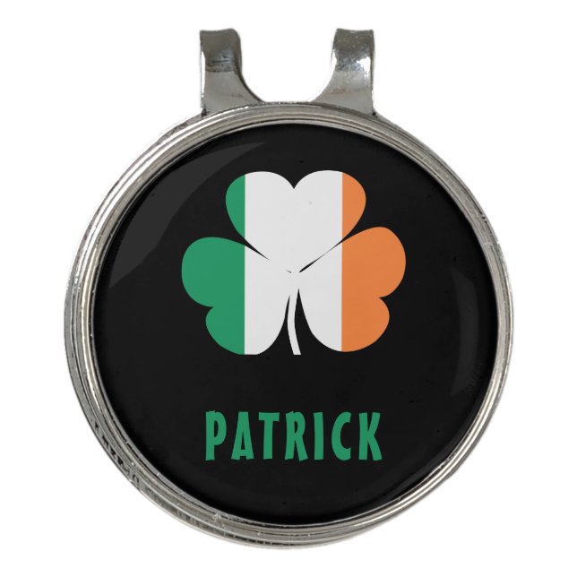 Custom Name Celtic Ireland Shamrock Irish Flag Golf Hat Clip (Front)